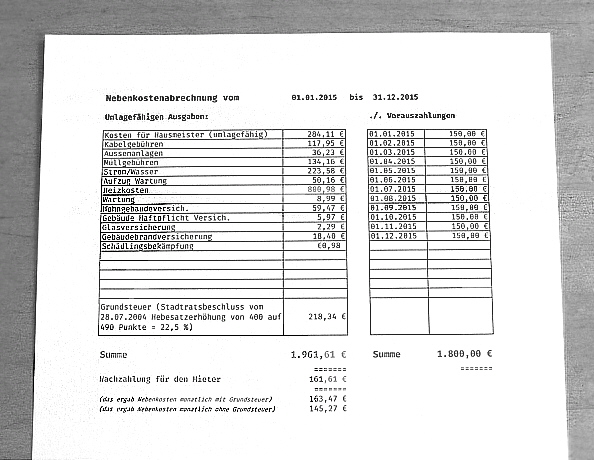 Nebenkostenabrechnung I